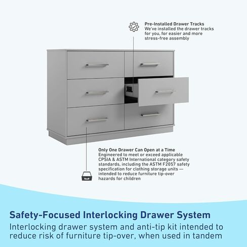 خزانة غرفة نوم Graco Essentials ذات 6 أدراج (أبيض) - خزانة ملابس معتمدة من GREENGUARD لغرفة نوم الأطفال، خزانة ملابس للأطفال مع نظام أدراج متشابك، خزانة حضانة ذات 6 أدراج in Kuwait