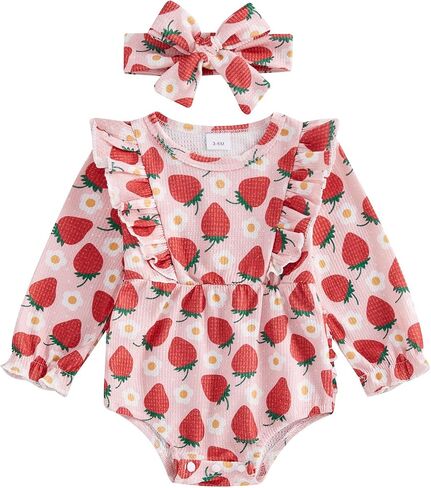 ZAXARRA Baby Girl Fall Winter Outfit Long Sleeve Cute Flower Print Ruffle Bubble Romper with Headband Newborn 2Pcs Clothes in Saudi Arabia