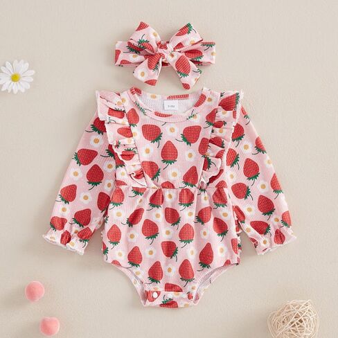 ZAXARRA Baby Girl Fall Winter Outfit Long Sleeve Cute Flower Print Ruffle Bubble Romper with Headband Newborn 2Pcs Clothes in Saudi Arabia
