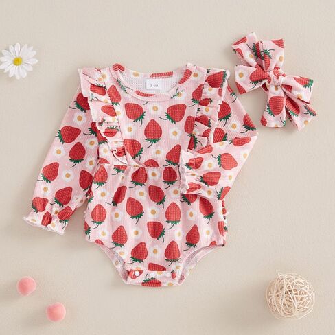 ZAXARRA Baby Girl Fall Winter Outfit Long Sleeve Cute Flower Print Ruffle Bubble Romper with Headband Newborn 2Pcs Clothes in Saudi Arabia
