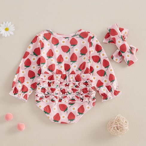 ZAXARRA Baby Girl Fall Winter Outfit Long Sleeve Cute Flower Print Ruffle Bubble Romper with Headband Newborn 2Pcs Clothes in Saudi Arabia