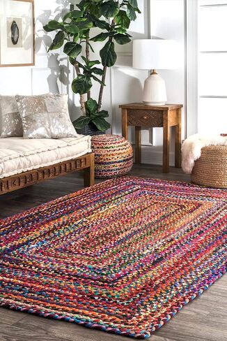 nuLOOM Tammara Bohemian Hand Braided Area Rug, Oval 4x6, Blue in Saudi Arabia