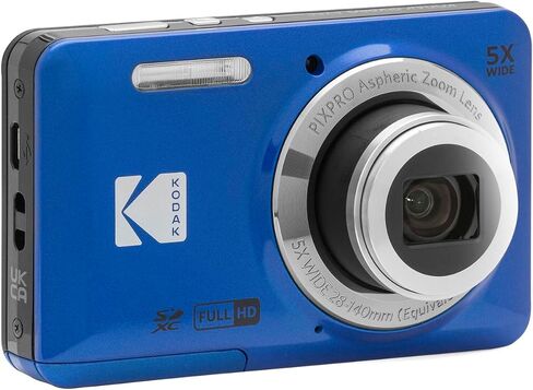 كاميرا رقمية تكبير صديقة للبيئة من Kodak PIXPRO FZ55، حزمة مع بطاقة ذاكرة 32 جيجابايت، حقيبة كاميرا، حامل ثلاثي القوائم، برنامج تحرير الصور، قارئ بطاقات (أزرق) in Saudi Arabia
