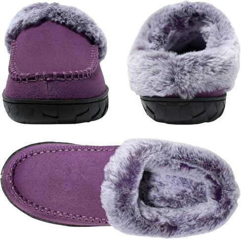 Women's Slippers Suede Moccasin Fuzzy Lined Memory Foam House Shoes for Indoor Outdoor in Saudi Arabia