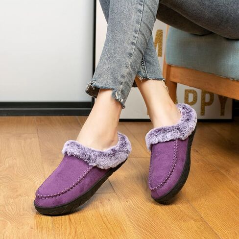 Women's Slippers Suede Moccasin Fuzzy Lined Memory Foam House Shoes for Indoor Outdoor in Saudi Arabia