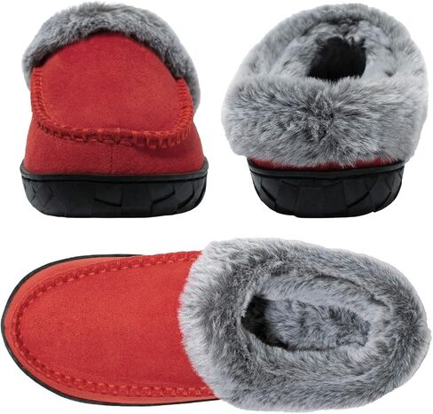 Women's Slippers Suede Moccasin Fuzzy Lined Memory Foam House Shoes for Indoor Outdoor in Saudi Arabia