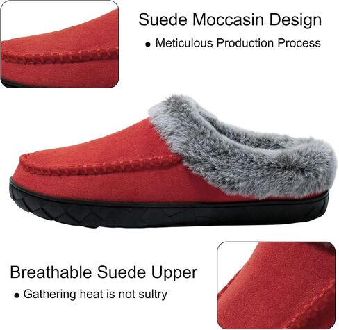 Women's Slippers Suede Moccasin Fuzzy Lined Memory Foam House Shoes for Indoor Outdoor in Saudi Arabia