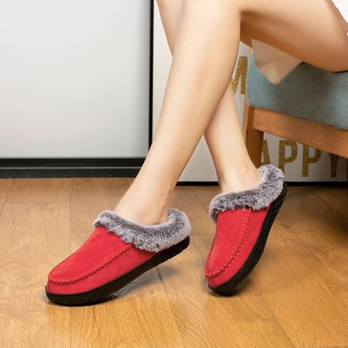 Women's Slippers Suede Moccasin Fuzzy Lined Memory Foam House Shoes for Indoor Outdoor in Saudi Arabia
