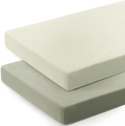 GRSSDER Mini Crib Sheets Fitted, Pack and Play Sheets 2 Pack, Ultra Soft Stretchy Pack N Play Sheets, Universal Fit for Playard Mattress, Jersey Crib Sheets for Boys and Girls, Sage Green in Saudi Arabia