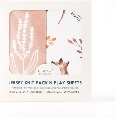 GRSSDER Mini Crib Sheets Fitted, Pack and Play Sheets 2 Pack, Ultra Soft Stretchy Pack N Play Sheets, Universal Fit for Playard Mattress, Jersey Crib Sheets for Boys and Girls, Sage Green in Saudi Arabia