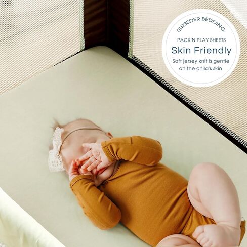 GRSSDER Mini Crib Sheets Fitted, Pack and Play Sheets 2 Pack, Ultra Soft Stretchy Pack N Play Sheets, Universal Fit for Playard Mattress, Jersey Crib Sheets for Boys and Girls, Sage Green in Saudi Arabia
