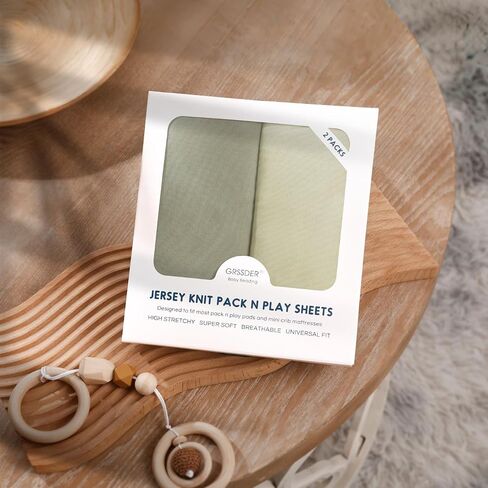 GRSSDER Mini Crib Sheets Fitted, Pack and Play Sheets 2 Pack, Ultra Soft Stretchy Pack N Play Sheets, Universal Fit for Playard Mattress, Jersey Crib Sheets for Boys and Girls, Sage Green in Saudi Arabia