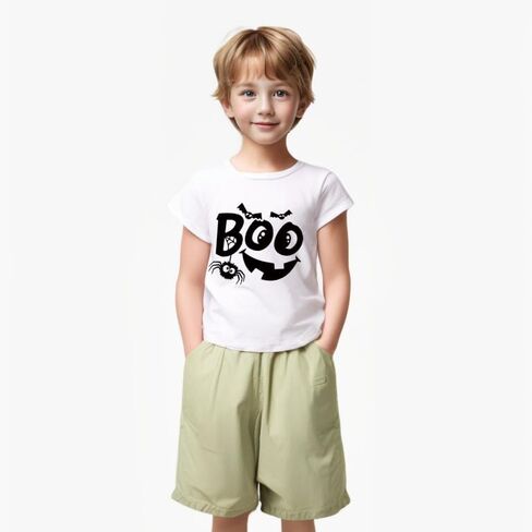 Toddler Halloween Shirt Spooky Ghost T-Shirts Boo Tees Boy Girl Pumpkin Face Short Sleeve Tops in Saudi Arabia