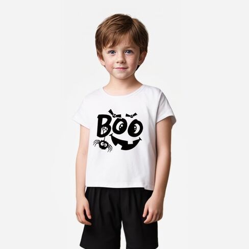 Toddler Halloween Shirt Spooky Ghost T-Shirts Boo Tees Boy Girl Pumpkin Face Short Sleeve Tops in Saudi Arabia