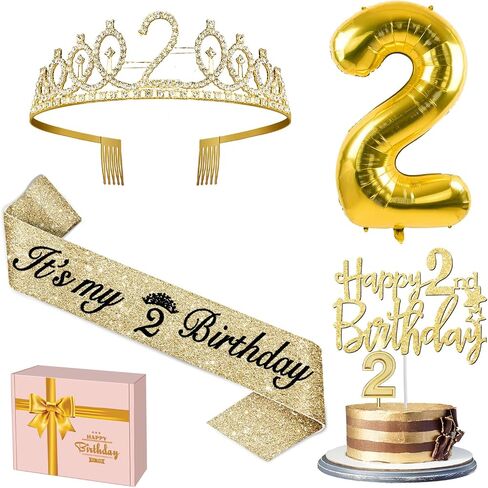 زينة عيد الميلاد الثالث للفتيات، بما في ذلك وشاح وتاج عيد الميلاد الثالث، وغطاء الكيك والشمعة 3، بالون ذهبي رقم 3، 3 هدايا عيد ميلاد للفتيات، 3 زينة لحفلات عيد الميلاد (ذهبي) in Saudi Arabia