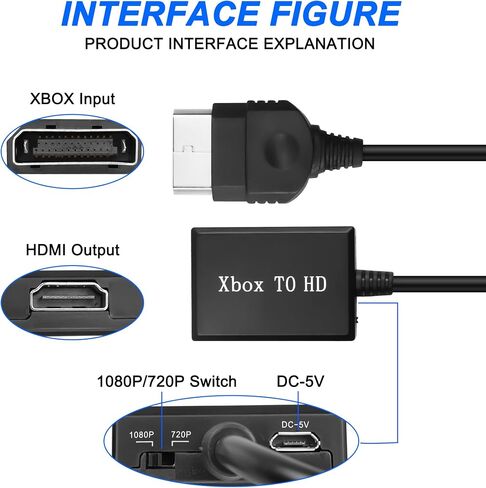 MEIRIYFA Compatible with Original Xbox to HDMI Converter Adapter Cable HD Link 1080P with Micro USB Power Cable in Saudi Arabia