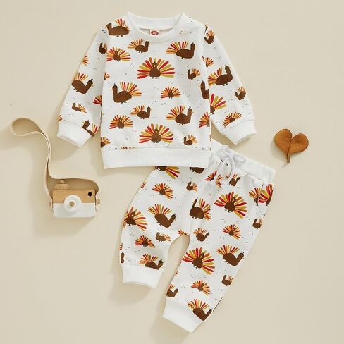 Ayalinggo Toddler Baby Boy Girl Outfits Thanksgiving Long Sleeve Turkey Sweatshirt Tops Pants Newborn Fall Winter Clothes in Saudi Arabia
