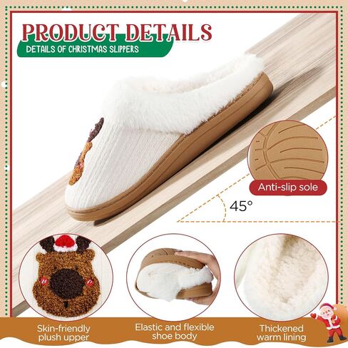 Cuffbow Christmas Slippers for Women House Fuzzy Slippers Fluffy Non-slip Xmas Slippers Fun Holiday Indoor Bedroom Slippers in Saudi Arabia