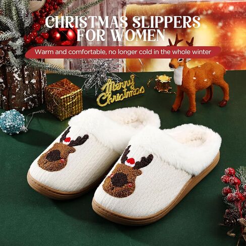 Cuffbow Christmas Slippers for Women House Fuzzy Slippers Fluffy Non-slip Xmas Slippers Fun Holiday Indoor Bedroom Slippers in Saudi Arabia