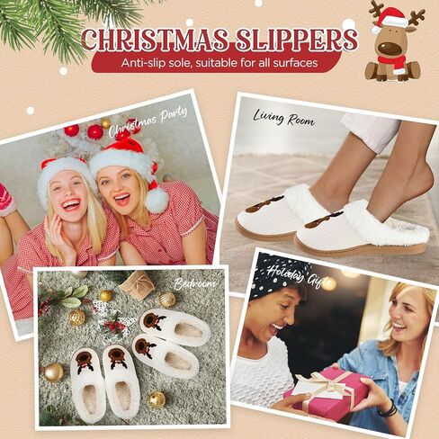 Cuffbow Christmas Slippers for Women House Fuzzy Slippers Fluffy Non-slip Xmas Slippers Fun Holiday Indoor Bedroom Slippers in Saudi Arabia