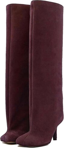 Women's Knee High Boots Green Suede Wide Calf Stiletto Long Booties Square Toe Pull On High Heel Riding Boots for Women Ladies Fashion Dress Tall Boots in Saudi Arabia