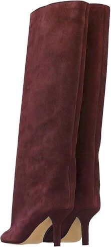 Women's Knee High Boots Green Suede Wide Calf Stiletto Long Booties Square Toe Pull On High Heel Riding Boots for Women Ladies Fashion Dress Tall Boots in Saudi Arabia