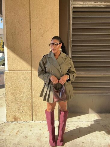 Women's Knee High Boots Green Suede Wide Calf Stiletto Long Booties Square Toe Pull On High Heel Riding Boots for Women Ladies Fashion Dress Tall Boots in Saudi Arabia