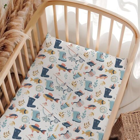 Summer Beach Crib Sheets, Palm Tree Summer Fitted Crib Sheet for Standard Crib and Stroller Mattress, Unisex Summer Ocean Print Mattress Sheet for Baby Boys Girls-28 * 52 in Saudi Arabia