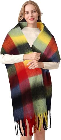 HOTIAN Women's Large Scarf Colorful Chunky Plaid Scarves Soft Winter Thick Tassel Warm Wrap Shawl in Kuwait