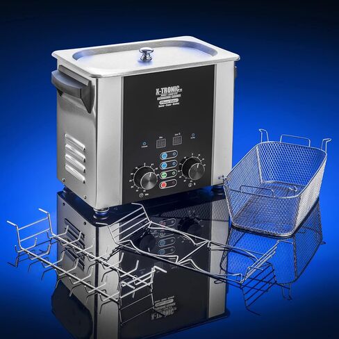 X-Tronic Model #2000-XTS منظف تجاري بالموجات فوق الصوتية مربع الشكل سعة 2.0 لتر "الإصدار البلاتيني" مع شاشات LED للوقت/درجة الحرارة، وأدوات تحكم في المسح والتخلص من الغازات، وسلة تنظيف S/S وحامل حامل سلكي in Kuwait