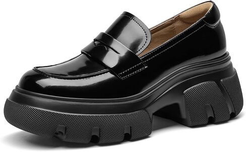 BEAU TODAY Womens Fashion Platform Loafers,Comfort Slip-on Leather Loafers for Women,Chunky Heel Loafers with Round Toe Business Work Shoes in Saudi Arabia