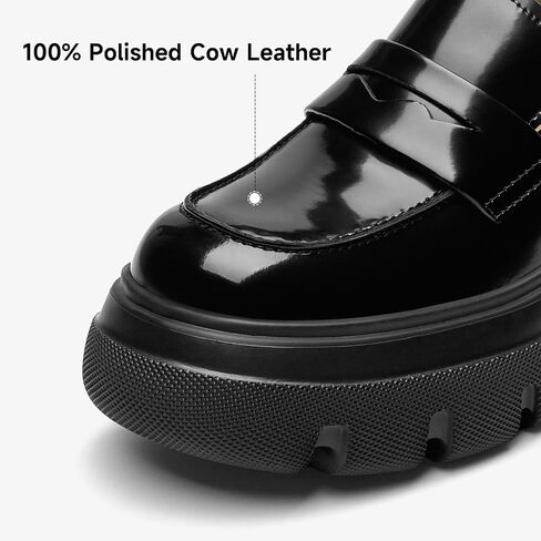 BEAU TODAY Womens Fashion Platform Loafers,Comfort Slip-on Leather Loafers for Women,Chunky Heel Loafers with Round Toe Business Work Shoes in Saudi Arabia