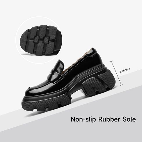 BEAU TODAY Womens Fashion Platform Loafers,Comfort Slip-on Leather Loafers for Women,Chunky Heel Loafers with Round Toe Business Work Shoes in Saudi Arabia