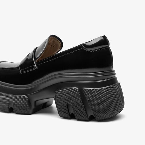 BEAU TODAY Womens Fashion Platform Loafers,Comfort Slip-on Leather Loafers for Women,Chunky Heel Loafers with Round Toe Business Work Shoes in Saudi Arabia