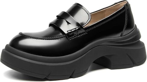 BEAU TODAY Womens Fashion Platform Loafers,Comfort Slip-on Leather Loafers for Women,Chunky Heel Loafers with Round Toe Business Work Shoes in Saudi Arabia