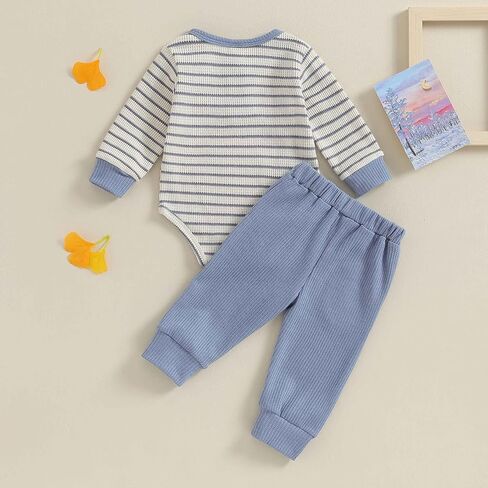 Yoawdats Newborn Baby Boy Long Sleeve Button Clothes Romper Bodysuit Pants Set Infant Waffle Fall Winter Outfit in Saudi Arabia