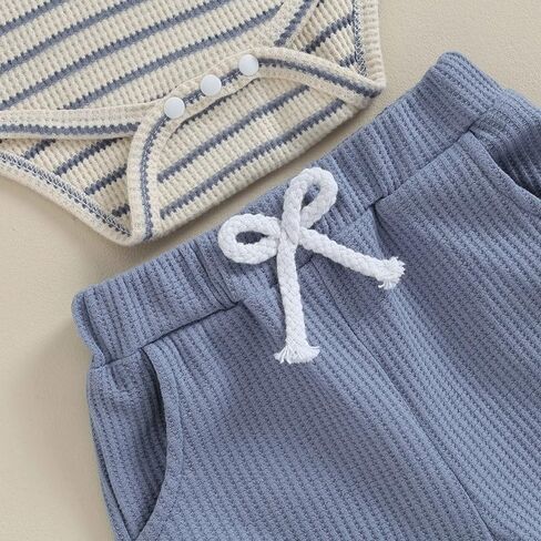 Yoawdats Newborn Baby Boy Long Sleeve Button Clothes Romper Bodysuit Pants Set Infant Waffle Fall Winter Outfit in Saudi Arabia