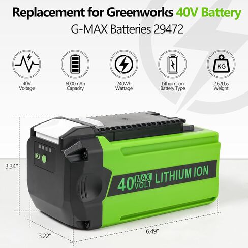 40V 6.0Ah Lithium Battery Replacement for GreenWorks 40V Battery, Green Works 40V Lithium Battery for GreenWorks 40V G-MAX Batteries 29472 29462 29482 BAF724 BAF725 BAF704 BAF721 BAF722 BAF705 in Saudi Arabia