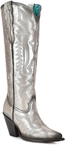 CORRAL LADIE'S OLADIE'S SILVER METALLIZED LEATHER & EMBROIDERY TALL TOP POINTED TOE, LEATHER SOLE, COWHIDE LEATHER, URBAN BOOTS, Z5224 in Saudi Arabia