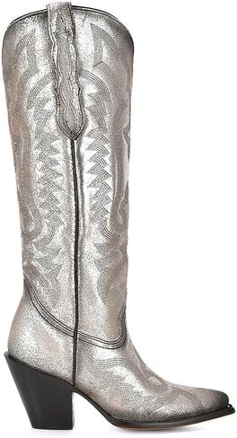 CORRAL LADIE'S OLADIE'S SILVER METALLIZED LEATHER & EMBROIDERY TALL TOP POINTED TOE, LEATHER SOLE, COWHIDE LEATHER, URBAN BOOTS, Z5224 in Saudi Arabia