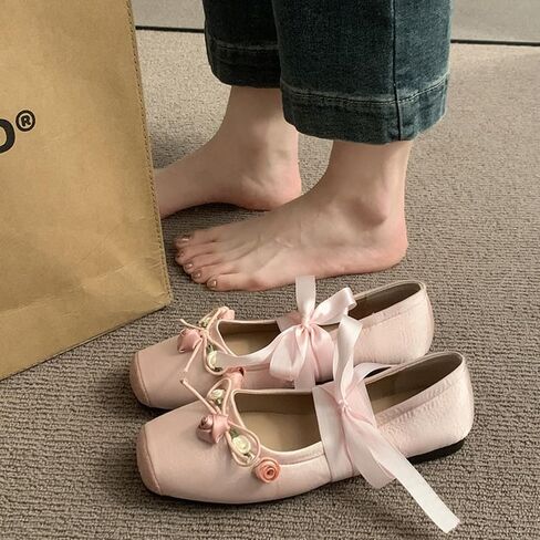 COVOYYAR Women Lace Up Ankle Strap Ballet Flats Shoes Floral Dressy Flats in Saudi Arabia