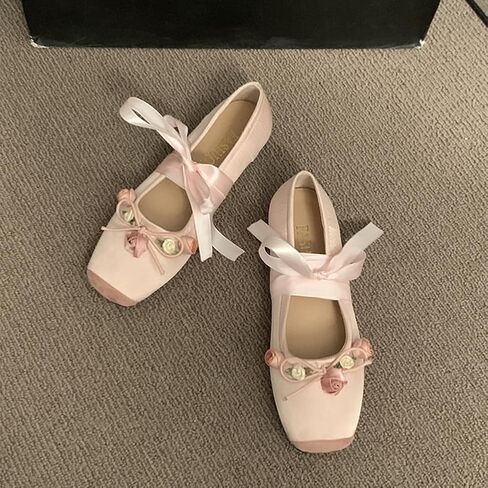 COVOYYAR Women Lace Up Ankle Strap Ballet Flats Shoes Floral Dressy Flats in Saudi Arabia