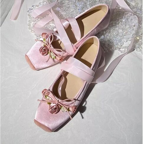 COVOYYAR Women Lace Up Ankle Strap Ballet Flats Shoes Floral Dressy Flats in Saudi Arabia