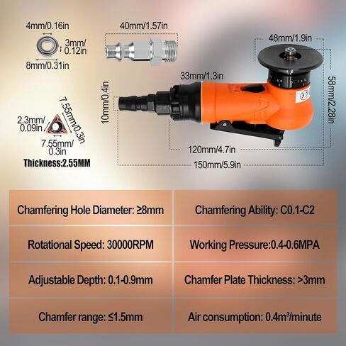 Mini Chamfering Machine, Handheld Air Beveling Machine Pneumatic Tool Air Beveling Tool Edge Beveler for Metal Trimming Arc Corner Deburring Linear Beveling Trimming (6*R+ 6*C blade+4*bearing) in Saudi Arabia