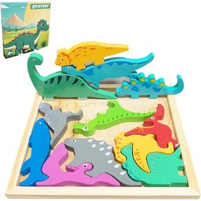 Dinosaur Toys for Kids Gifts：Wooden Dinosaur Puzzle - Toddler Birthday Gifts for Boy - Montessori Educational Toys for Toddler Boys