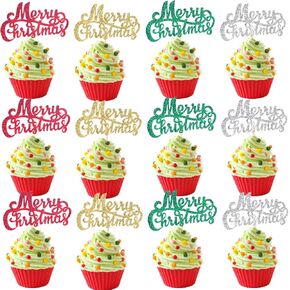 36 PCS Merry Christmas Cupcake Toppers Glitter 4-Color Christmas Cupcake Picks Christmas Toothpicks for Christmas Theme New Year Xmas Holiday Party Cake Decorations Supplies
