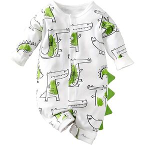 Baby Newborns Boy Cute Alligator Print 100% Cotton Long Sleeve Romper Comfortable Casual Jumpsuit