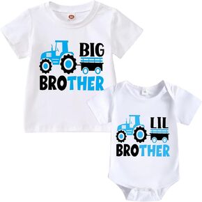 Big Brother Little Brother Matching Outfits Newborn and Toddler Boys Short Sleeve Romper/T-shirt Summer Clothes (WhiteTruck-Bodysuits, 0-3M)