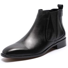 Mona flying Womens Classic Leather Chelsea Boot Low Heel Pull on Ankle Booties Square Toe