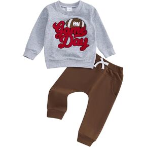 FYBITBO Toddler Baby Boy Girl Football Outfit Game Day Embroidery Sweatshirt Top Jogger Pants Set 2Pcs Fall Winter Clothes